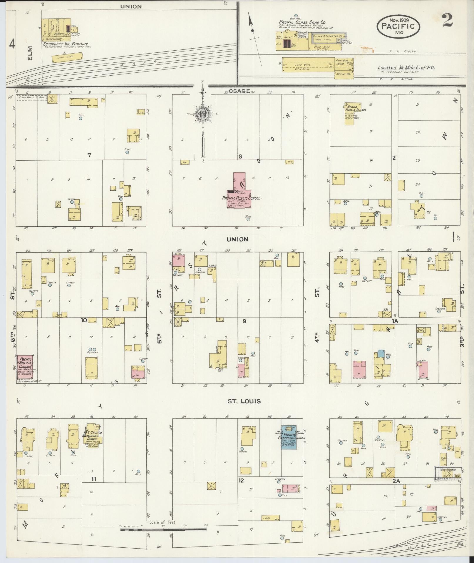 Sanborn Fire Insurance Map from Pacific, Franklin County, Missouri (1909), Sheet #0002 - Complete Map Set gallery image, historic Sanborn map, vintage wall art, Missouri Missouri
