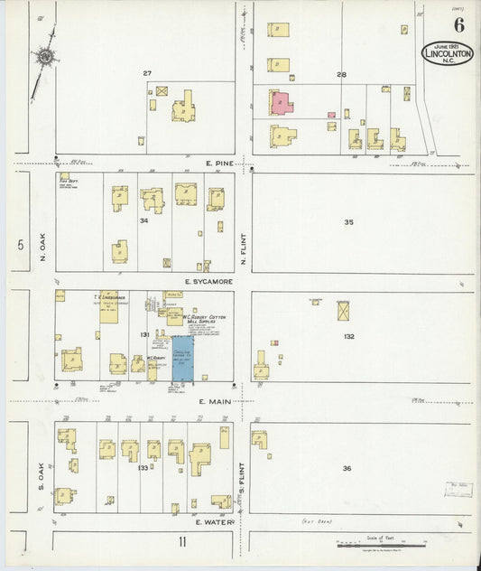 Sanborn Fire Insurance Map from Lincolnton, Lincoln County, North Carolina (1921), Sheet #0006 - Historic Sanborn Fire Insurance Map Print, vintage old map wall art, antique decor, genealogy gift, North Carolina North Carolina map