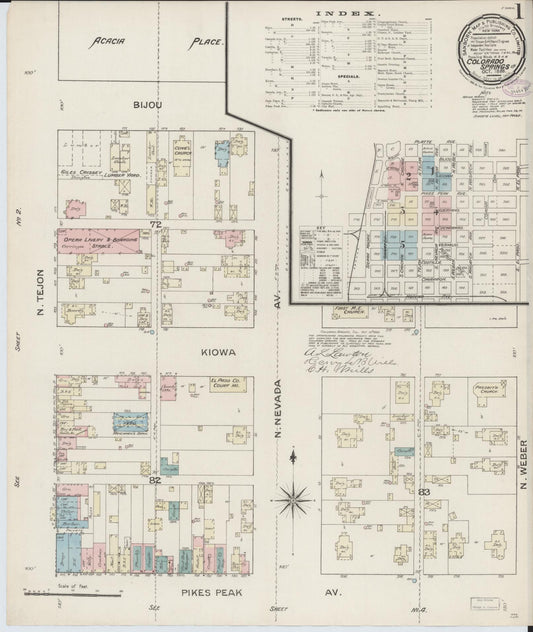 Sanborn Fire Insurance Map from Colorado Springs, El Paso County, Colorado (1886), Sheet #0001 - Complete Map Set gallery image, historic Sanborn map, vintage wall art, Colorado Colorado