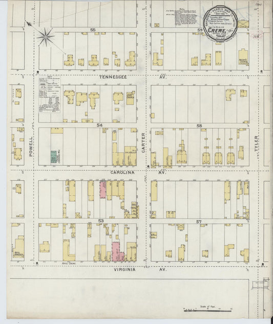 Sanborn Fire Insurance Map from Crewe, Nottoway County, Virginia (1894), Sheet #0001 - Historic Sanborn Fire Insurance Map Print, vintage old map wall art, antique decor, genealogy gift, Virginia Virginia map