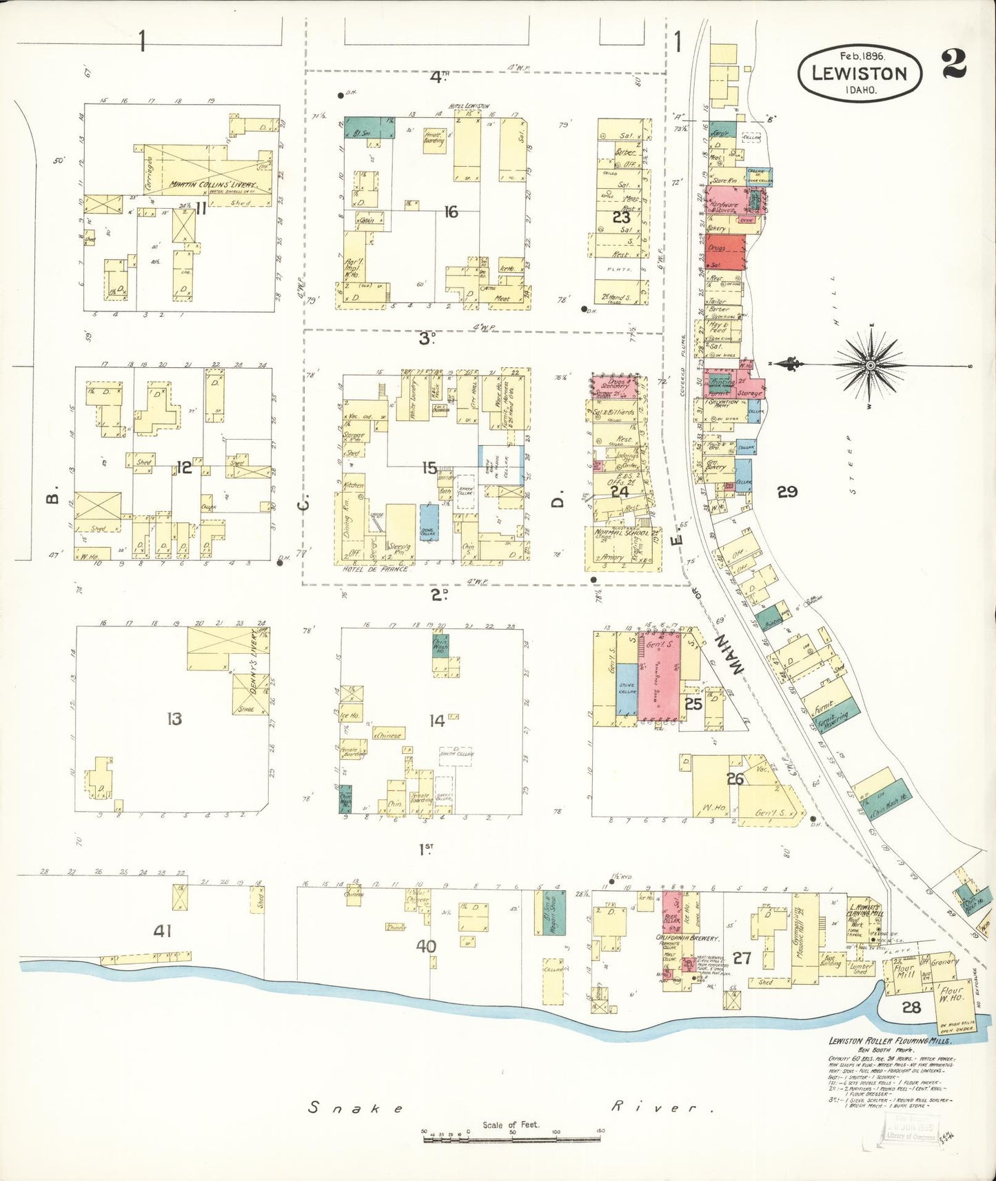 Sanborn Fire Insurance Map from Lewiston, Nez Perce County, Idaho (1896), Sheet #0002 - Complete Map Set gallery image, historic Sanborn map, vintage wall art, Idaho Idaho