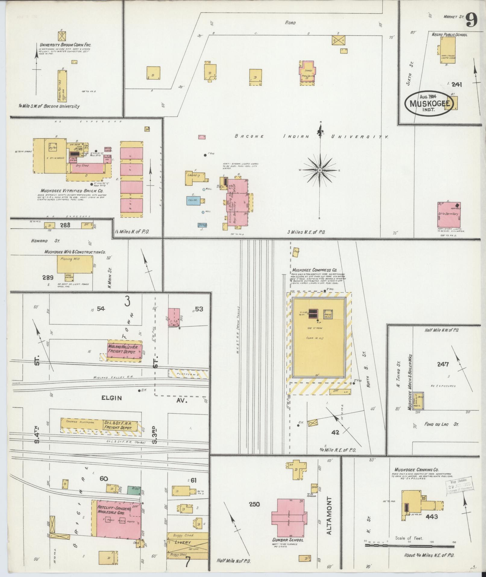 Sanborn Fire Insurance Map from Muskogee, Muskogee County, Oklahoma (1904), Sheet #0009 - Complete Map Set gallery image, historic Sanborn map, vintage wall art, Oklahoma Oklahoma