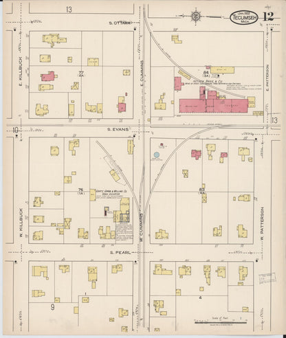 Sanborn Fire Insurance Map from Tecumseh, Lenawee County, Michigan (1922), Sheet #0012 - Historic Sanborn Fire Insurance Map Print, vintage old map wall art, antique decor, genealogy gift, Michigan Michigan map