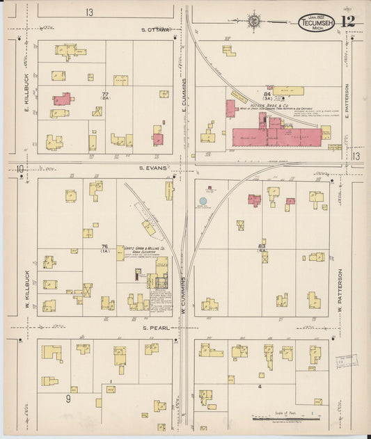 Sanborn Fire Insurance Map from Tecumseh, Lenawee County, Michigan (1922), Sheet #0012 - Historic Sanborn Fire Insurance Map Print, vintage old map wall art, antique decor, genealogy gift, Michigan Michigan map