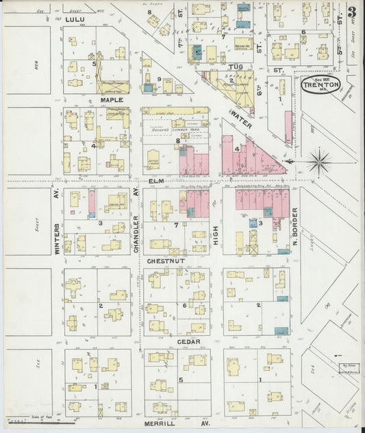Sanborn Fire Insurance Map from Trenton, Grundy County, Missouri (1891), Sheet #0003 - Historic Sanborn Fire Insurance Map Print, vintage old map wall art, antique decor, genealogy gift, Missouri Missouri map