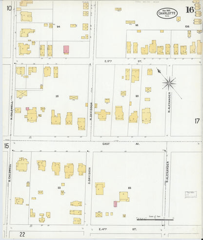 Sanborn Fire Insurance Map from Charlotte, Mecklenburg County, North Carolina (1905), Sheet #0016 - Historic Sanborn Fire Insurance Map Print, vintage old map wall art, antique decor, genealogy gift, North Carolina North Carolina map