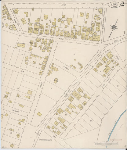 Sanborn Fire Insurance Map from Kapaa, Kauai County, Hawaii (1921), Sheet #0002 - Historic Sanborn Fire Insurance Map Print, vintage old map wall art, antique decor, genealogy gift, Hawaii Hawaii map