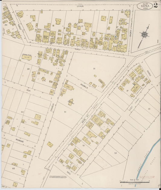 Sanborn Fire Insurance Map from Kapaa, Kauai County, Hawaii (1921), Sheet #0002 - Historic Sanborn Fire Insurance Map Print, vintage old map wall art, antique decor, genealogy gift, Hawaii Hawaii map