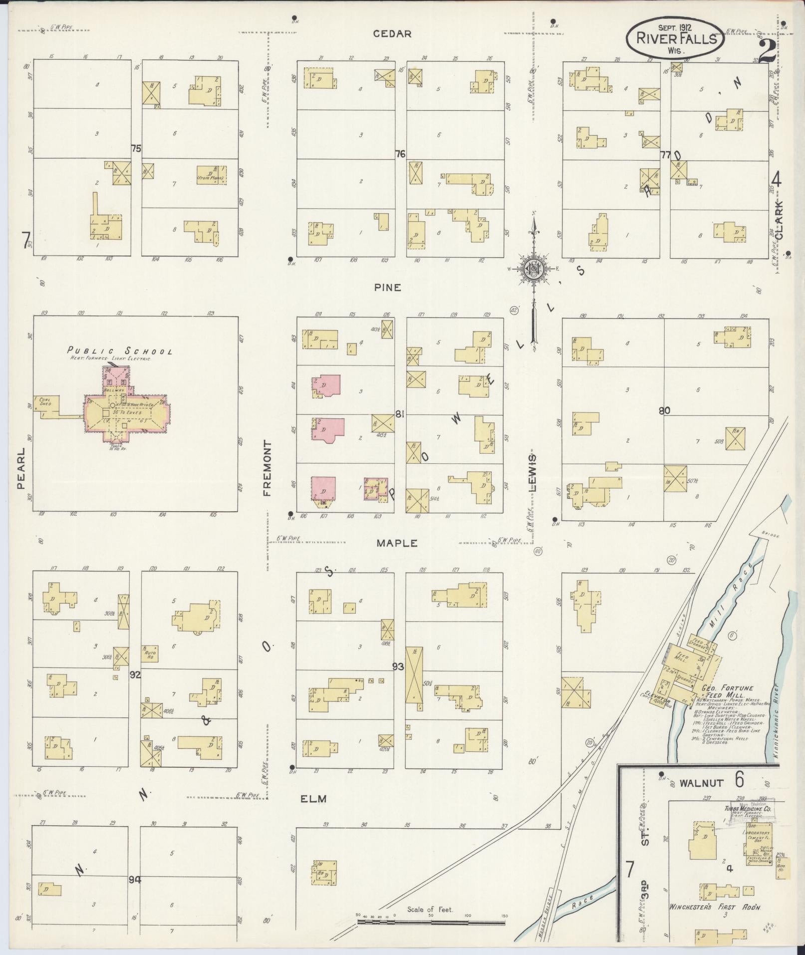Sanborn Fire Insurance Map from River Falls, St. Croix and Pierce Counties, Wisconsin (1912), Sheet #0002 - Complete Map Set gallery image, historic Sanborn map, vintage wall art, Wisconsin Wisconsin