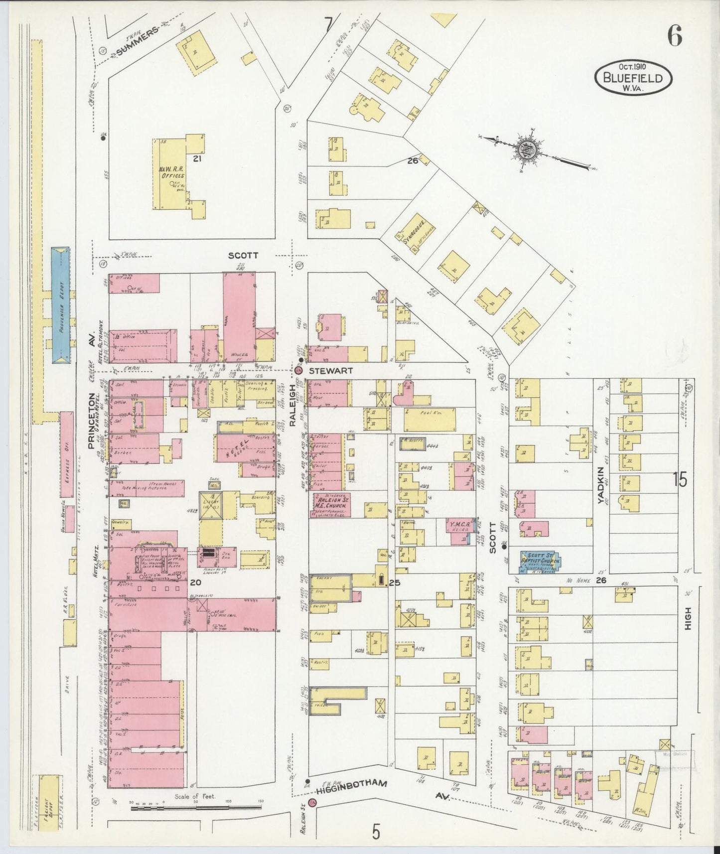 Sanborn Fire Insurance Map from Bluefield, Mercer County, West Virginia (1910), Sheet #0006 - Complete Map Set gallery image, historic Sanborn map, vintage wall art, West Virginia West Virginia