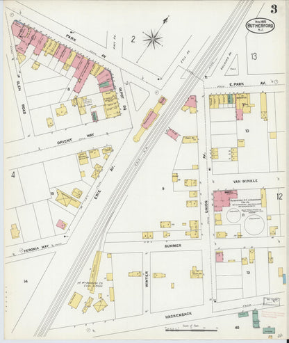 Sanborn Fire Insurance Map from Rutherford, Bergen County, New Jersey (1902), Sheet #0003 - Complete Map Set gallery image, historic Sanborn map, vintage wall art, New Jersey New Jersey