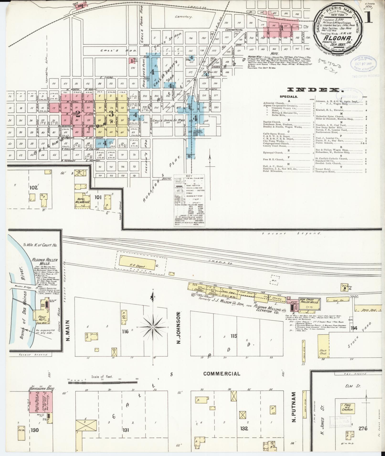 Sanborn Fire Insurance Map from Algona, Kossuth County, Iowa (1897), Sheet #0001 - Historic Sanborn Fire Insurance Map Print