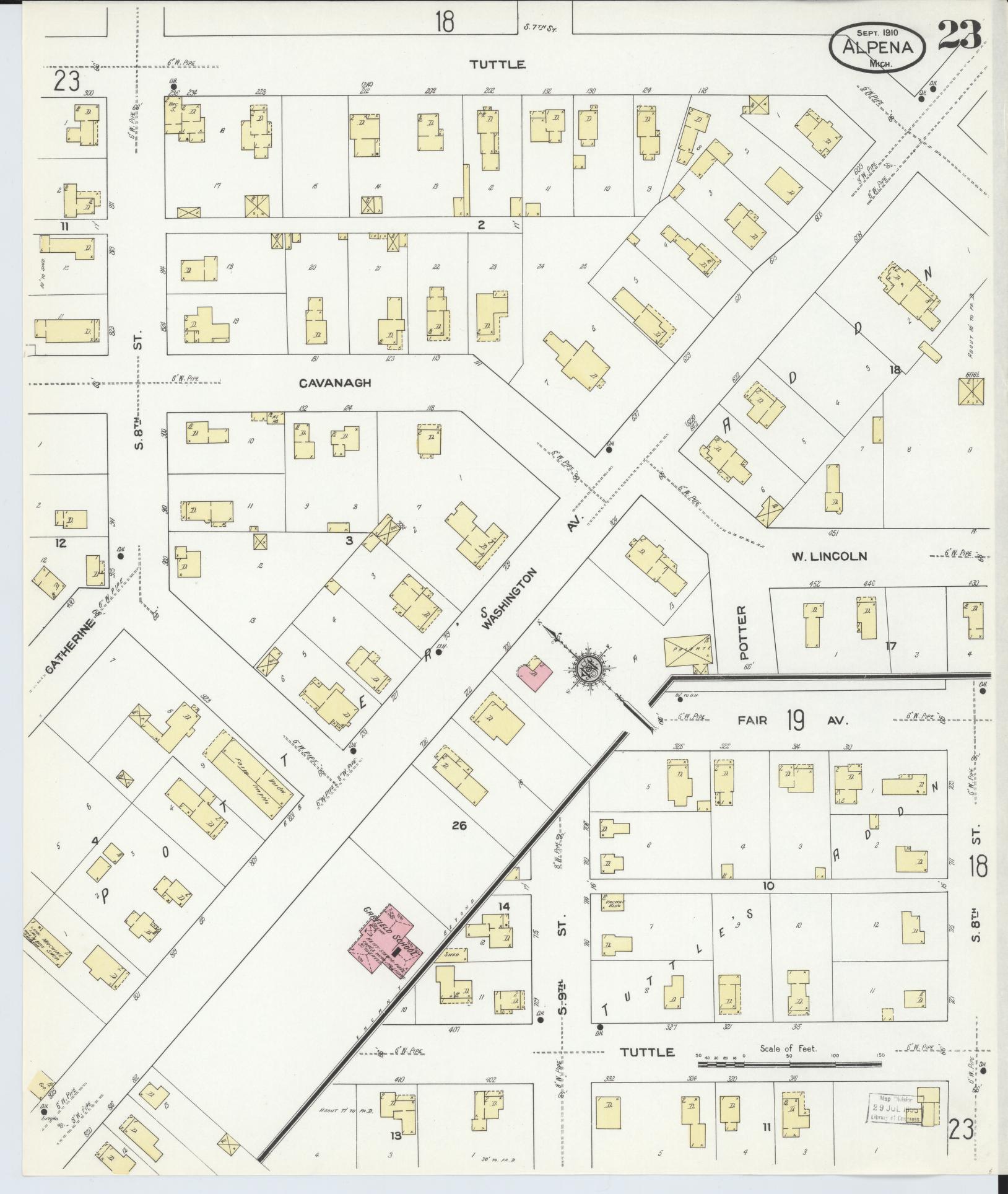 Sanborn Fire Insurance Map from Alpena, Alpena County, Michigan (1910), Sheet #0023 - Historic Sanborn Fire Insurance Map Print, vintage old map wall art, antique decor, genealogy gift, Michigan Michigan map