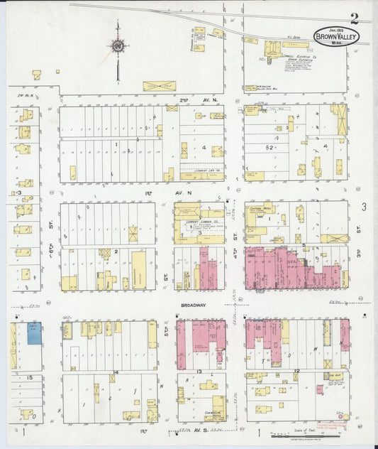 Sanborn Fire Insurance Map from Browns Valley, Traverse County, Minnesota (1919), Sheet #0002 - Historic Sanborn Fire Insurance Map Print, vintage old map wall art, antique decor, genealogy gift, Minnesota Minnesota map