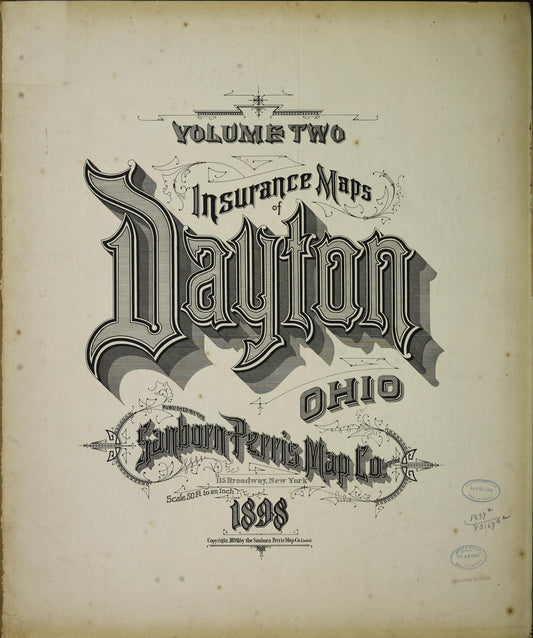 Sanborn Fire Insurance Map from Dayton, Montgomery County, Ohio (1898), Sheet #0001 - Historic Sanborn Fire Insurance Map Print, vintage old map wall art, antique decor, genealogy gift, Ohio Ohio map