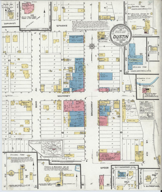 Sanborn Fire Insurance Map from Dustin, Hughes County, Oklahoma (1920), Sheet #0001 - Historic Sanborn Fire Insurance Map Print, vintage old map wall art, antique decor, genealogy gift, Oklahoma Oklahoma map