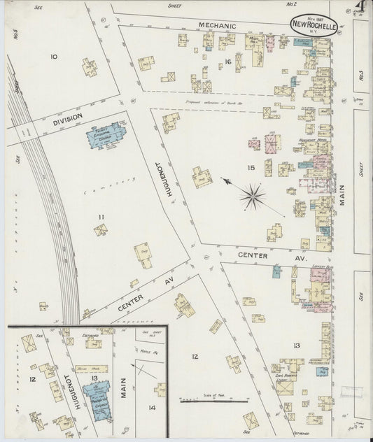 Sanborn Fire Insurance Map from New Rochelle, Westchester County, New York (1887), Sheet #0004 - Historic Sanborn Fire Insurance Map Print, vintage old map wall art, antique decor, genealogy gift, New York New York map