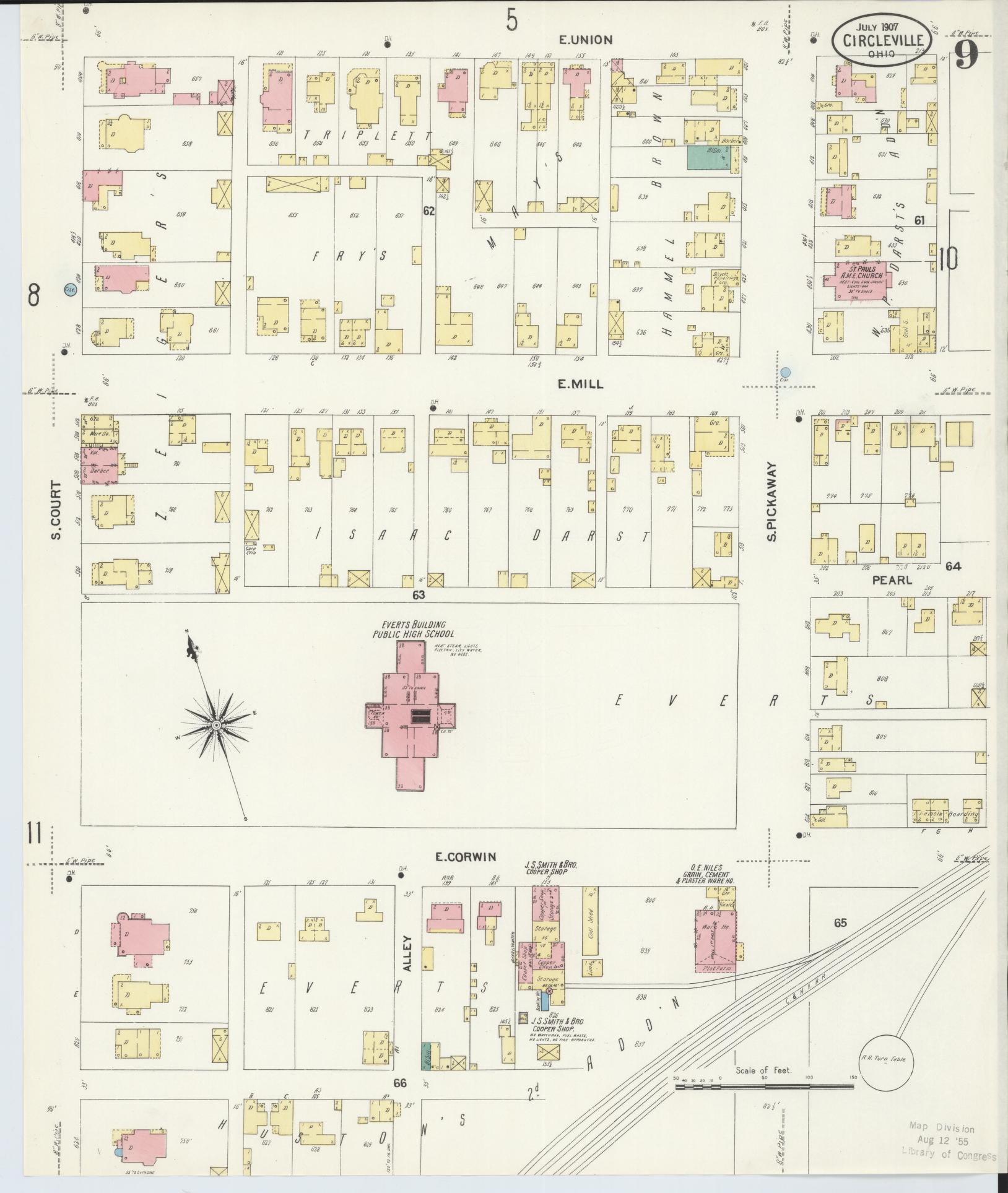 Sanborn Fire Insurance Map from Circleville, Pickaway County, Ohio (1907), Sheet #0009 - Historic Sanborn Fire Insurance Map Print, vintage old map wall art, antique decor, genealogy gift, Ohio Ohio map