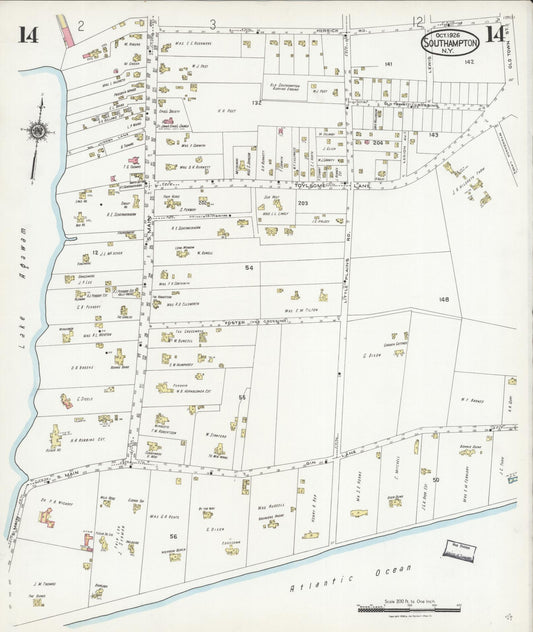 Sanborn Fire Insurance Map from Southampton, Suffolk County, New York (1926), Sheet #0014 - Historic Sanborn Fire Insurance Map Print, vintage old map wall art, antique decor, genealogy gift, New York New York map