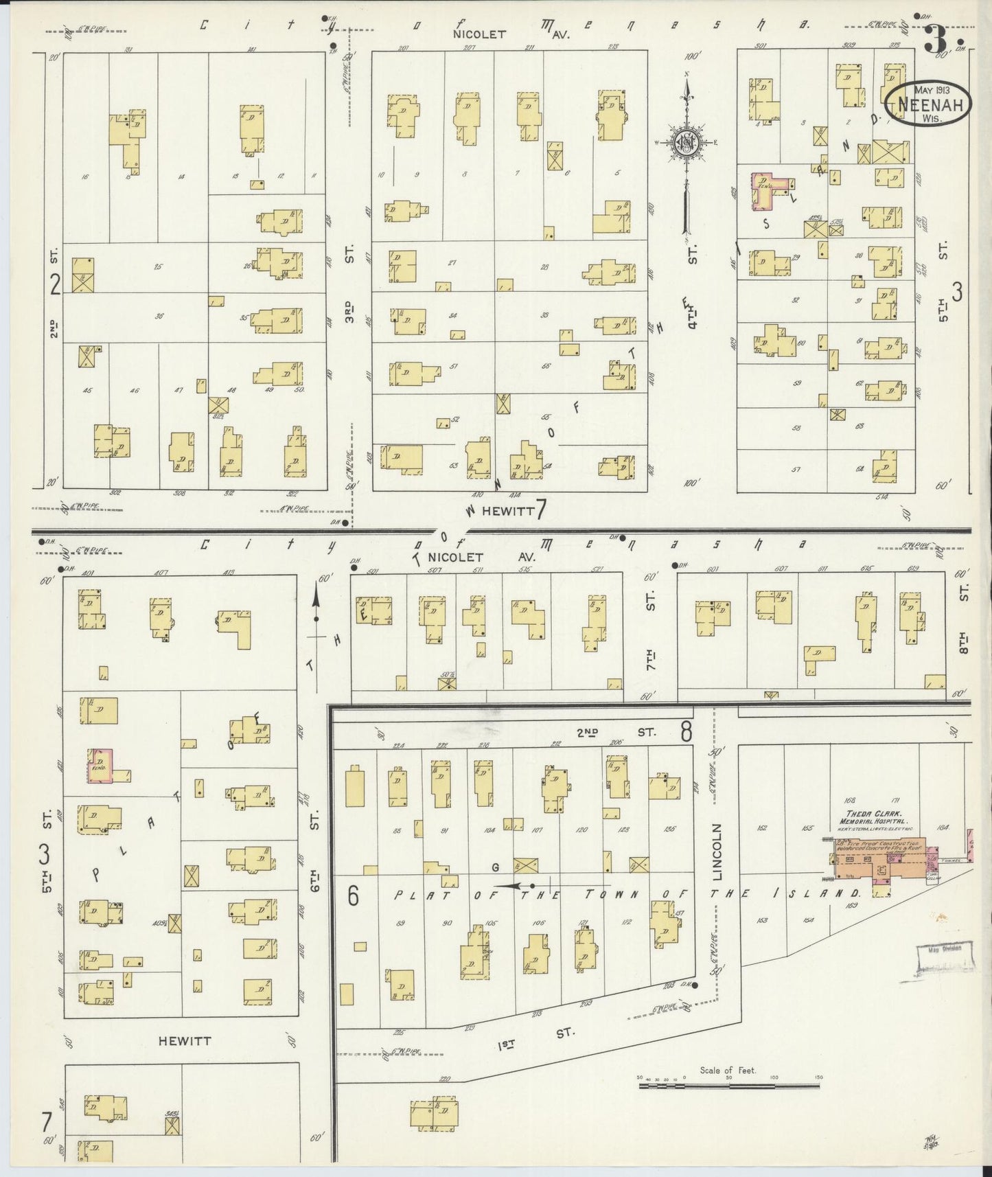 Sanborn Fire Insurance Map from Neenah, Winnebago County, Wisconsin (1913), Sheet #0003 - Complete Map Set gallery image, historic Sanborn map, vintage wall art, Wisconsin Wisconsin