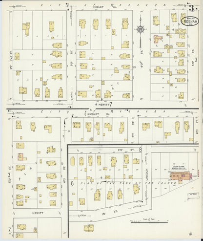 Sanborn Fire Insurance Map from Neenah, Winnebago County, Wisconsin (1913), Sheet #0003 - Complete Map Set gallery image, historic Sanborn map, vintage wall art, Wisconsin Wisconsin