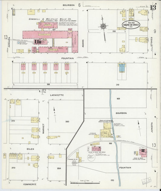 Sanborn Fire Insurance Map from Havre De Grace, Harford County, Maryland (1910), Sheet #0013 - Historic Sanborn Fire Insurance Map Print, vintage old map wall art