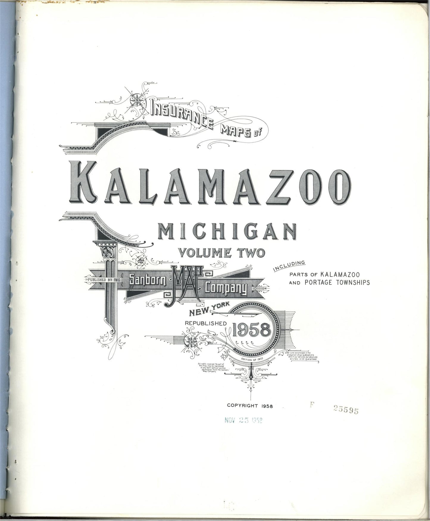 Sanborn Fire Insurance Map from Kalamazoo, Kalamazoo County, Michigan (1958), Sheet #0001 - Complete Map Set gallery image, historic Sanborn map, vintage wall art, Michigan Michigan