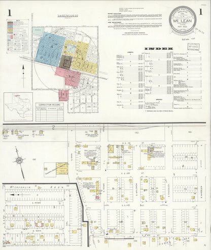 Sanborn Fire Insurance Map from McLean, Gray County, Texas (1933), Sheet #0001 - Historic Sanborn Fire Insurance Map Print, vintage old map wall art, antique decor, genealogy gift, Texas Texas map