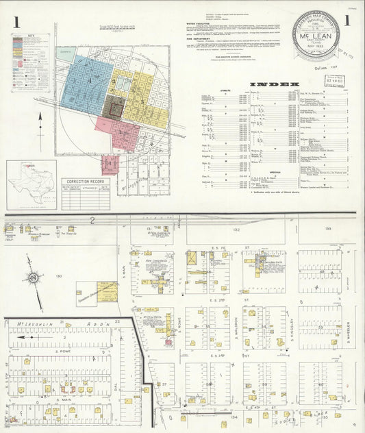 Sanborn Fire Insurance Map from McLean, Gray County, Texas (1933), Sheet #0001 - Historic Sanborn Fire Insurance Map Print, vintage old map wall art, antique decor, genealogy gift, Texas Texas map