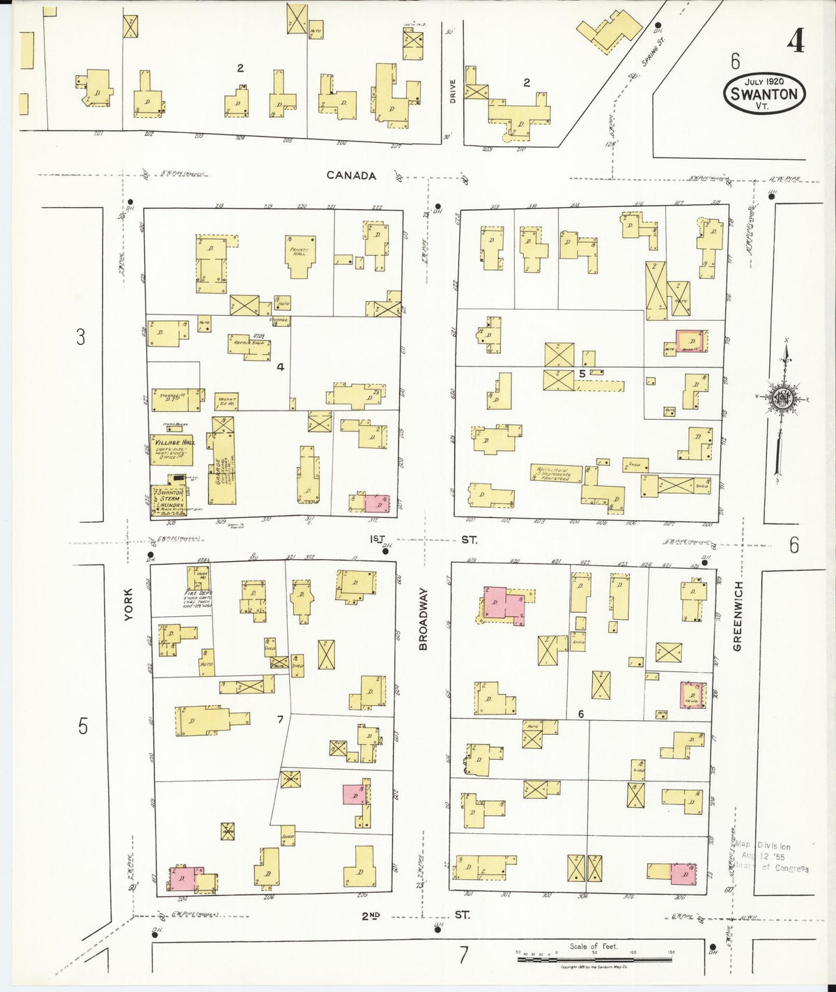 Sanborn Fire Insurance Map from Swanton, Franklin County, Vermont (1920), Sheet #0004 - Historic Sanborn Fire Insurance Map Print, vintage old map wall art, antique decor, genealogy gift, Vermont Vermont map