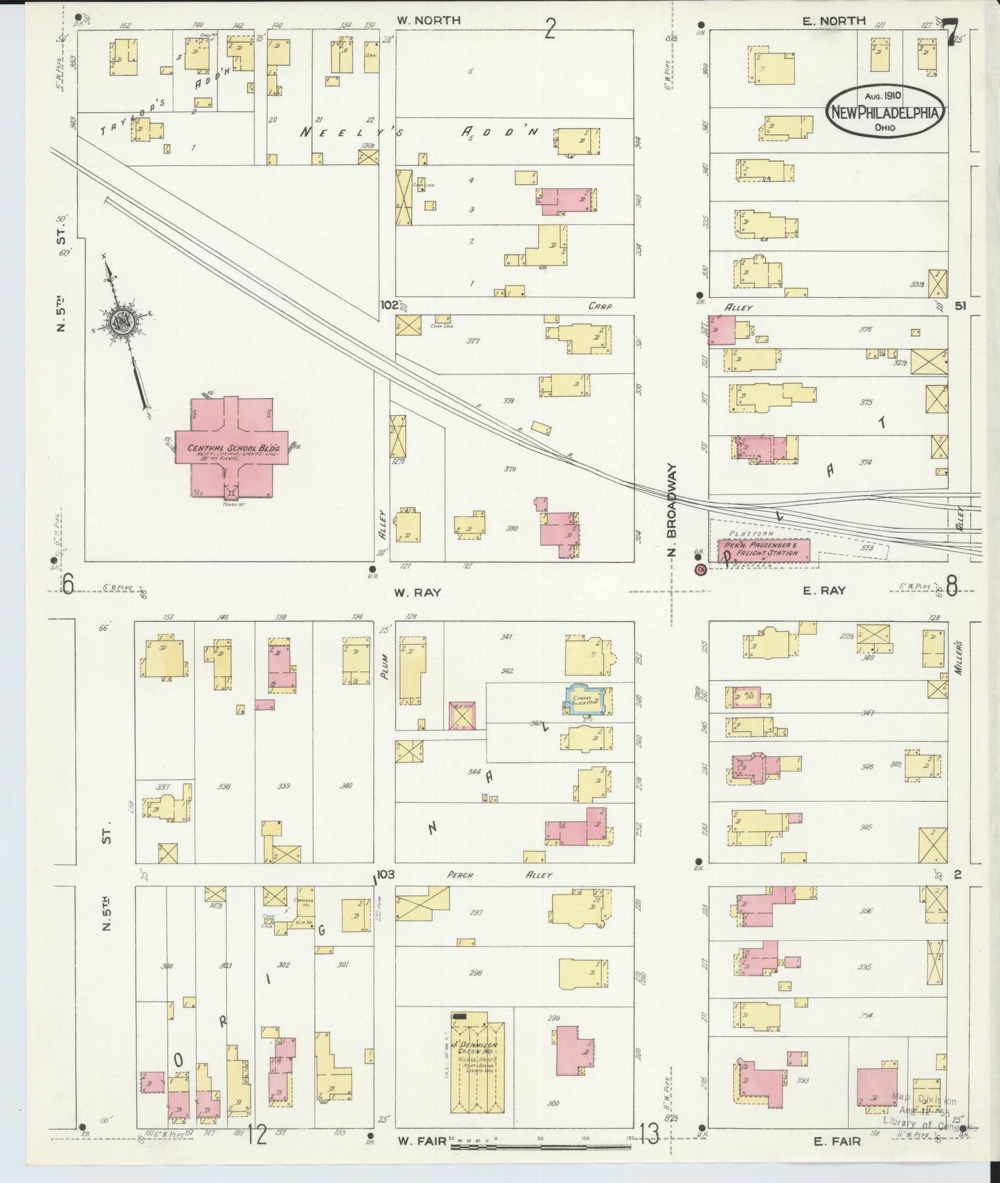 Sanborn Fire Insurance Map from New Philadelphia, Tuscarawas County, Ohio (1910), Sheet #0007 - Complete Map Set gallery image, historic Sanborn map, vintage wall art, Ohio Ohio