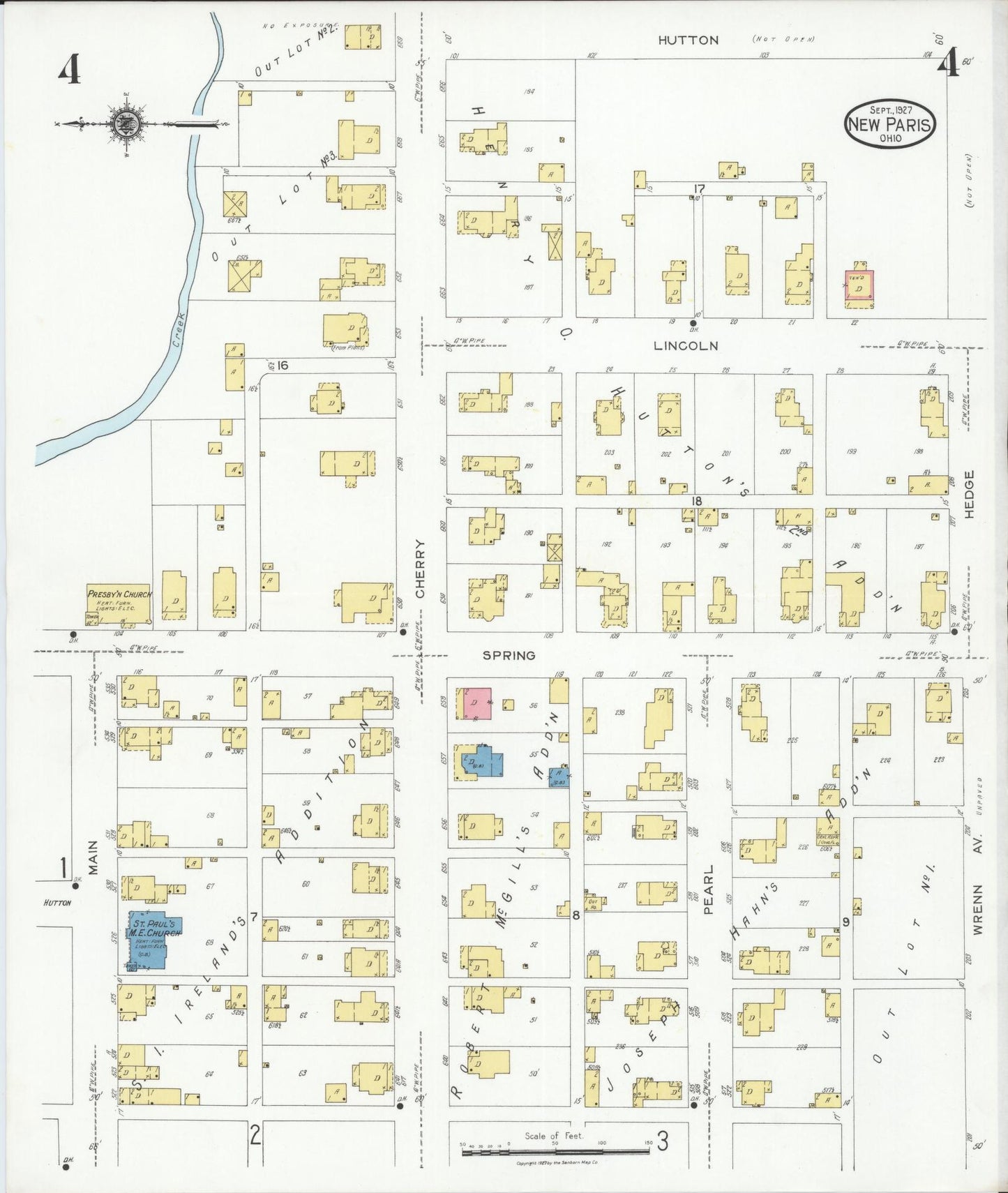 Sanborn Fire Insurance Map from New Paris, Preble County, Ohio (1927), Sheet #0004 - Complete Map Set gallery image, historic Sanborn map, vintage wall art, Ohio Ohio