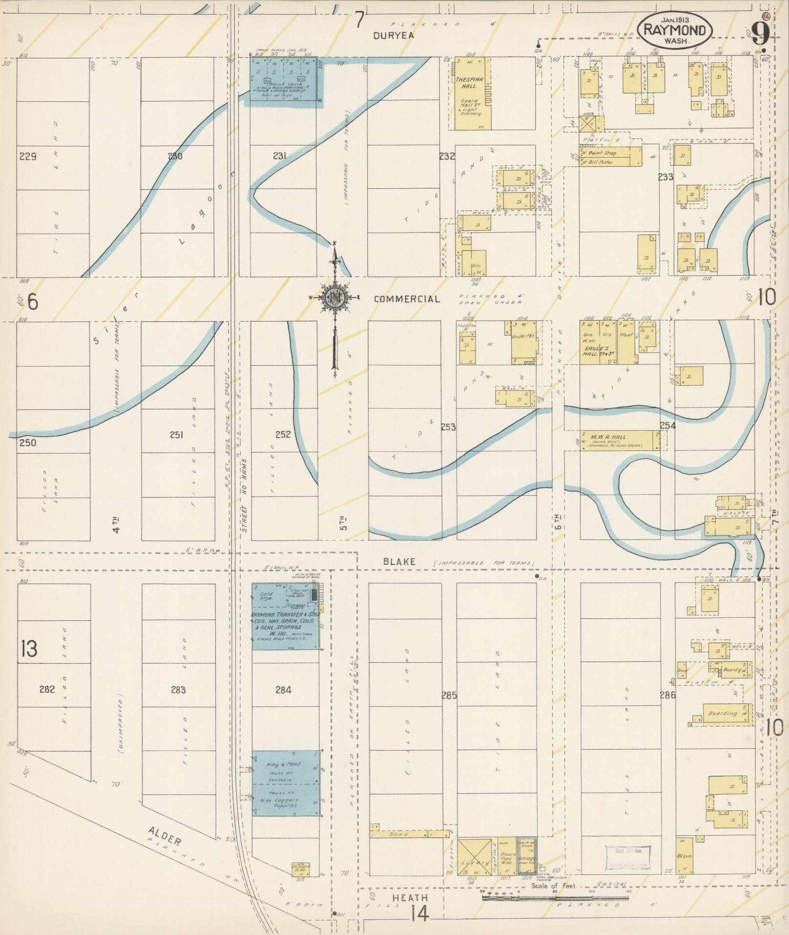 Sanborn Fire Insurance Map from Raymond, Pacific County, Washington (1913), Sheet #0009 - Historic Sanborn Fire Insurance Map Print, vintage old map wall art, antique decor, genealogy gift, Washington Washington map