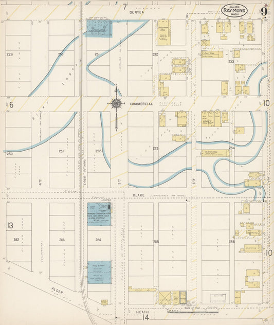 Sanborn Fire Insurance Map from Raymond, Pacific County, Washington (1913), Sheet #0009 - Historic Sanborn Fire Insurance Map Print, vintage old map wall art, antique decor, genealogy gift, Washington Washington map