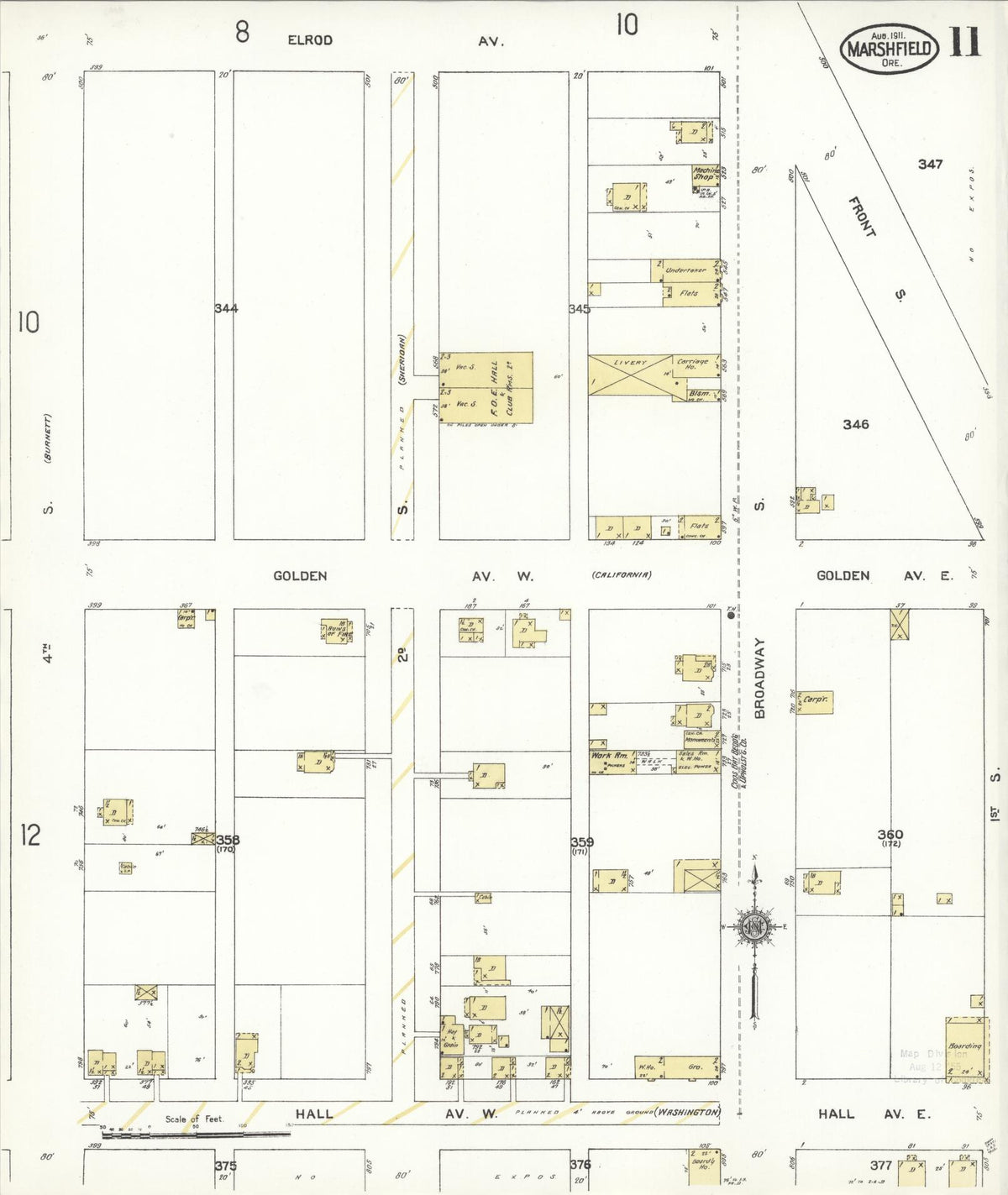 Sanborn Fire Insurance Map from Marshfield, Coos County, Oregon (1911), Sheet #0011 - Historic Sanborn Fire Insurance Map Print, vintage old map wall art, antique decor, genealogy gift, Oregon Oregon map