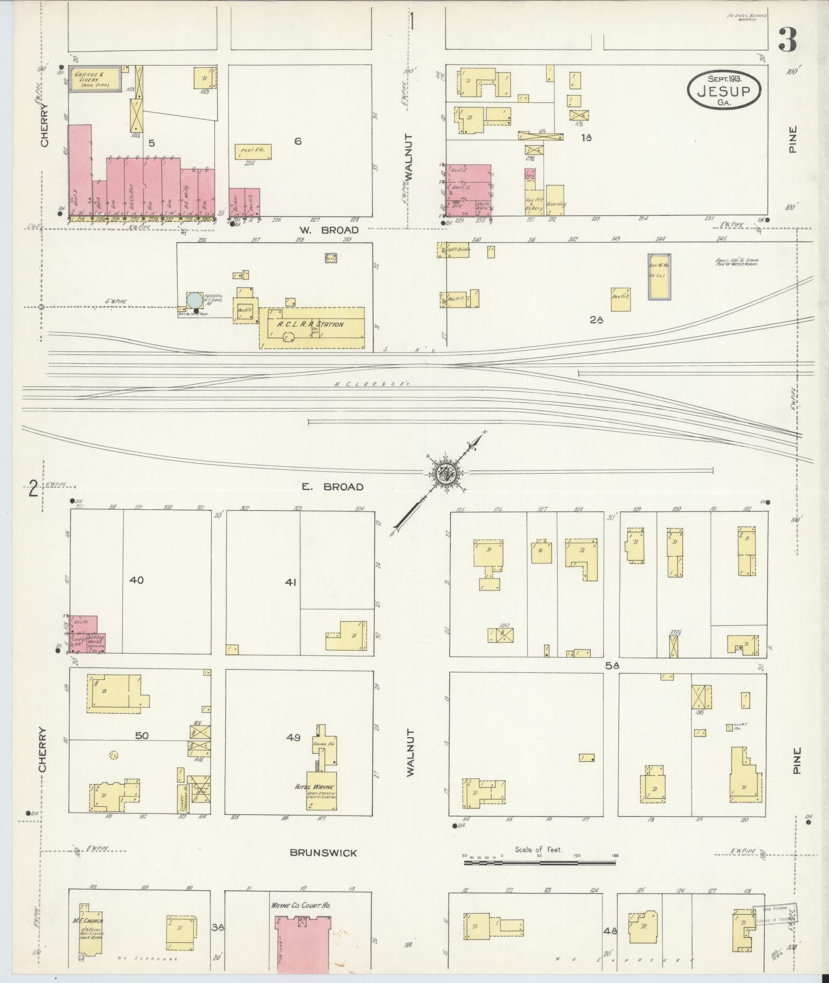 Sanborn Fire Insurance Map from Jesup, Wayne County, Georgia (1913), Sheet #0003 - Complete Map Set gallery image, historic Sanborn map, vintage wall art, Georgia Georgia