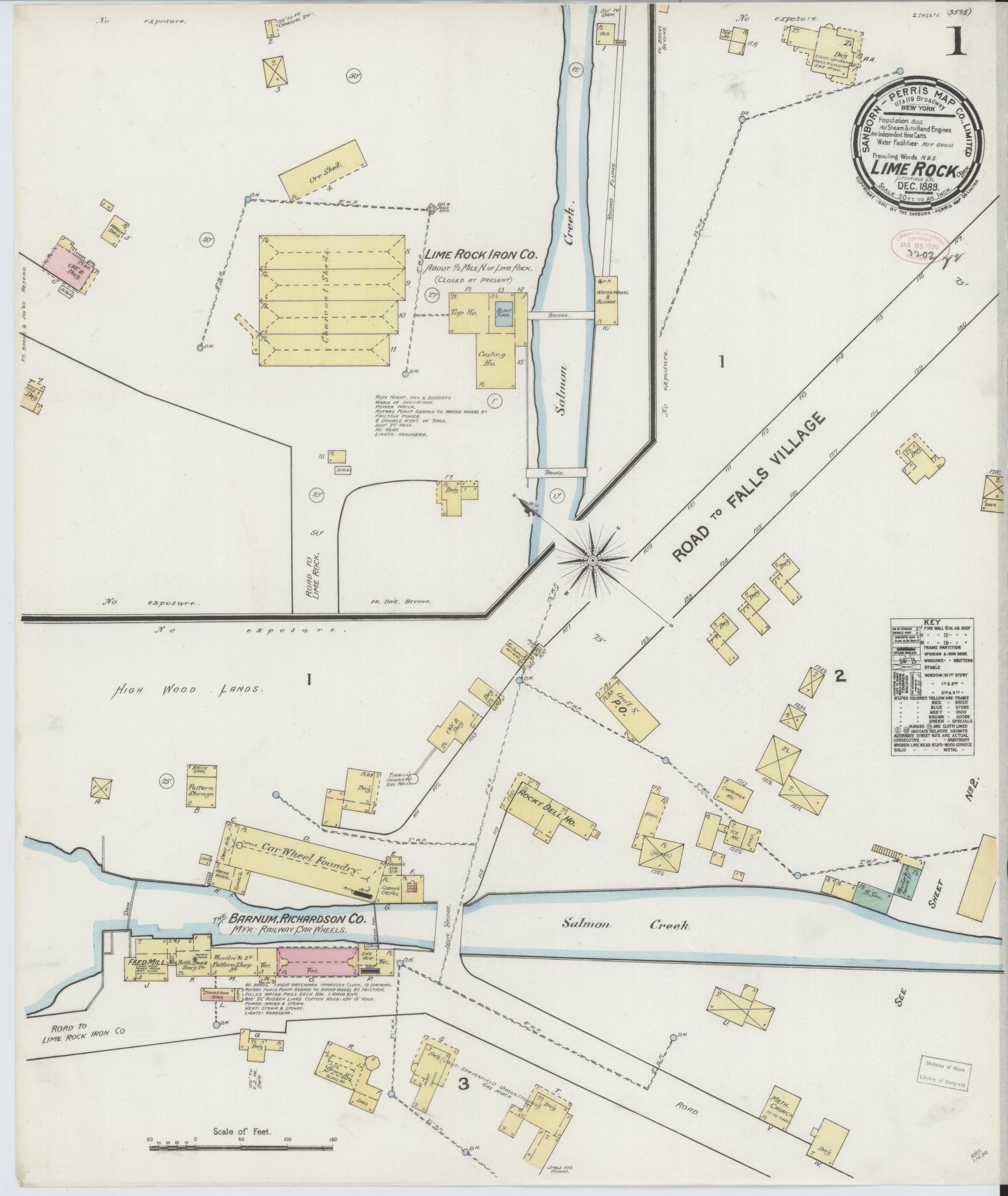 Sanborn Fire Insurance Map from Lime Rock, Litchfield County, Connecticut (1889), Sheet #0001 - Complete Map Set gallery image, historic Sanborn map, vintage wall art, Connecticut Connecticut