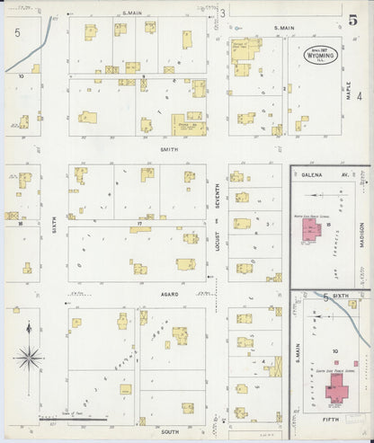 Sanborn Fire Insurance Map from Wyoming, Stark County, Illinois (1907), Sheet #0005 - Complete Map Set gallery image, historic Sanborn map, vintage wall art, Illinois Illinois