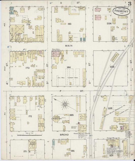 Sanborn Fire Insurance Map from Fremont, Dodge County, Nebraska (1888), Sheet #0003 - Historic Sanborn Fire Insurance Map Print, vintage old map wall art, antique decor, genealogy gift, Nebraska Nebraska map