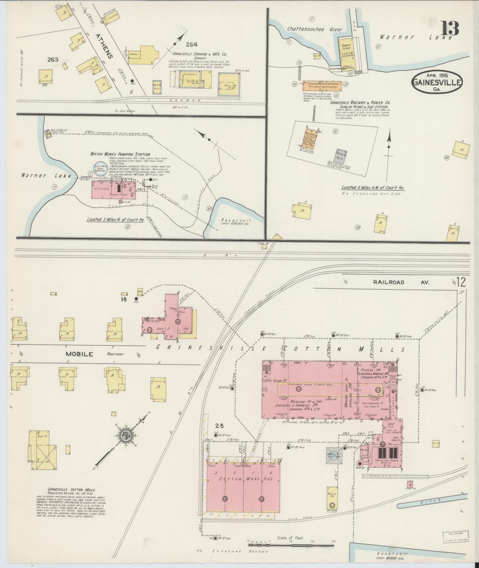 Sanborn Fire Insurance Map from Gainesville, Hall County, Georgia (1915), Sheet #0013 - Historic Sanborn Fire Insurance Map Print, vintage old map wall art, antique decor, genealogy gift, Georgia Georgia map
