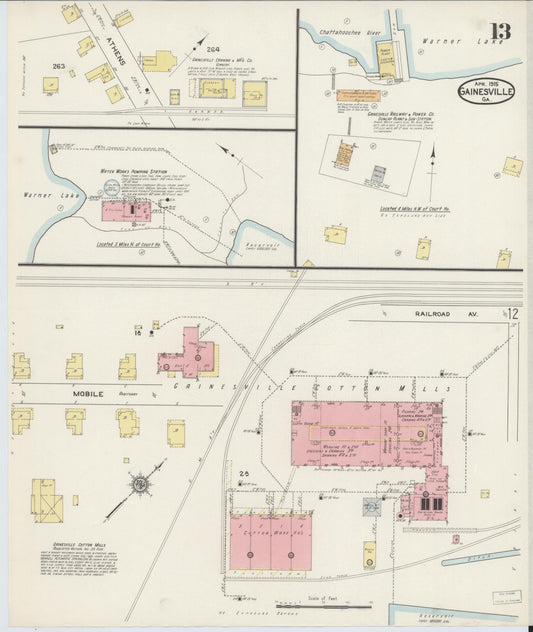 Sanborn Fire Insurance Map from Gainesville, Hall County, Georgia (1915), Sheet #0013 - Historic Sanborn Fire Insurance Map Print, vintage old map wall art, antique decor, genealogy gift, Georgia Georgia map