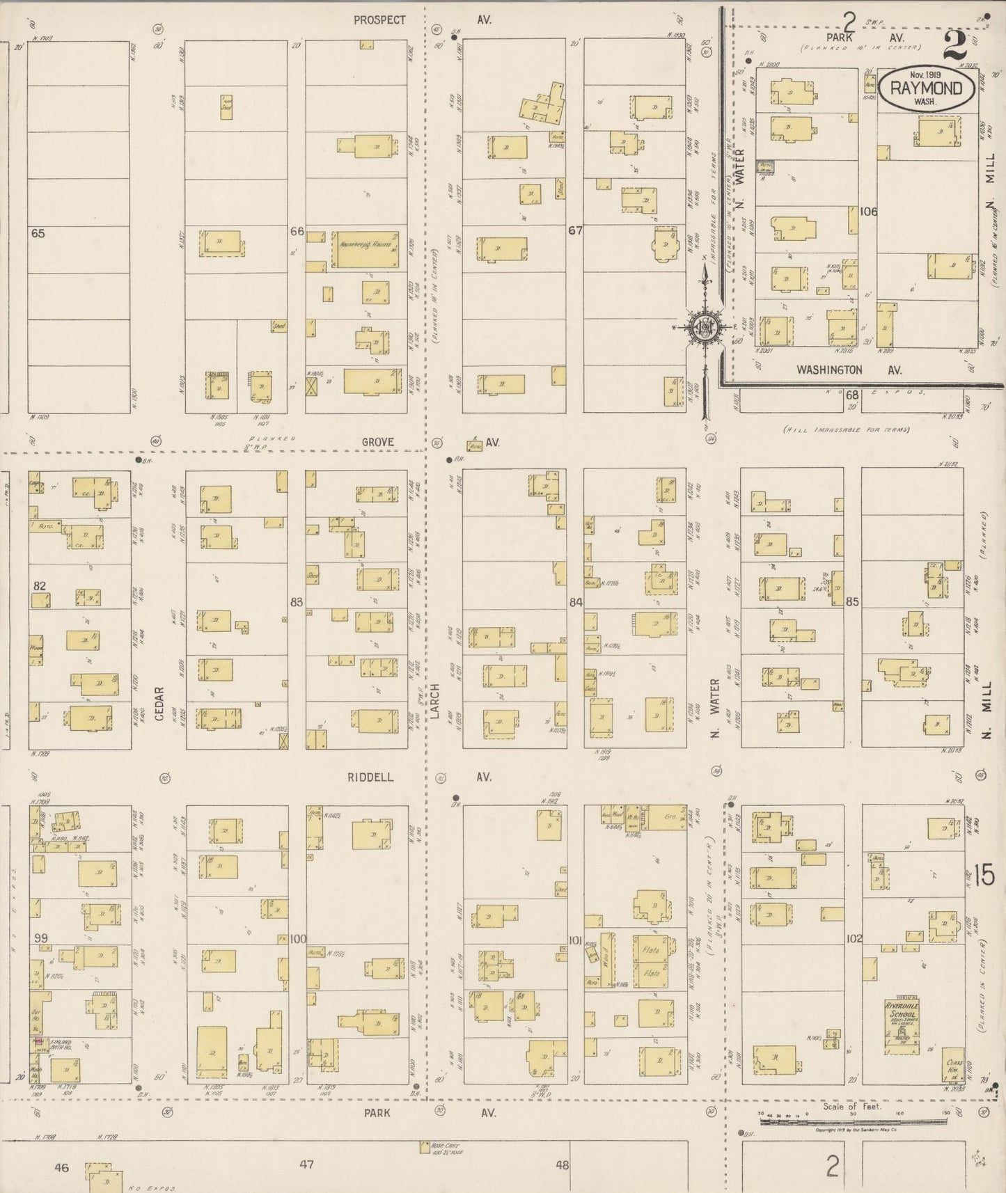 Sanborn Fire Insurance Map from Raymond, Pacific County, Washington (1919), Sheet #0002 - Complete Map Set gallery image, historic Sanborn map, vintage wall art, Washington Washington