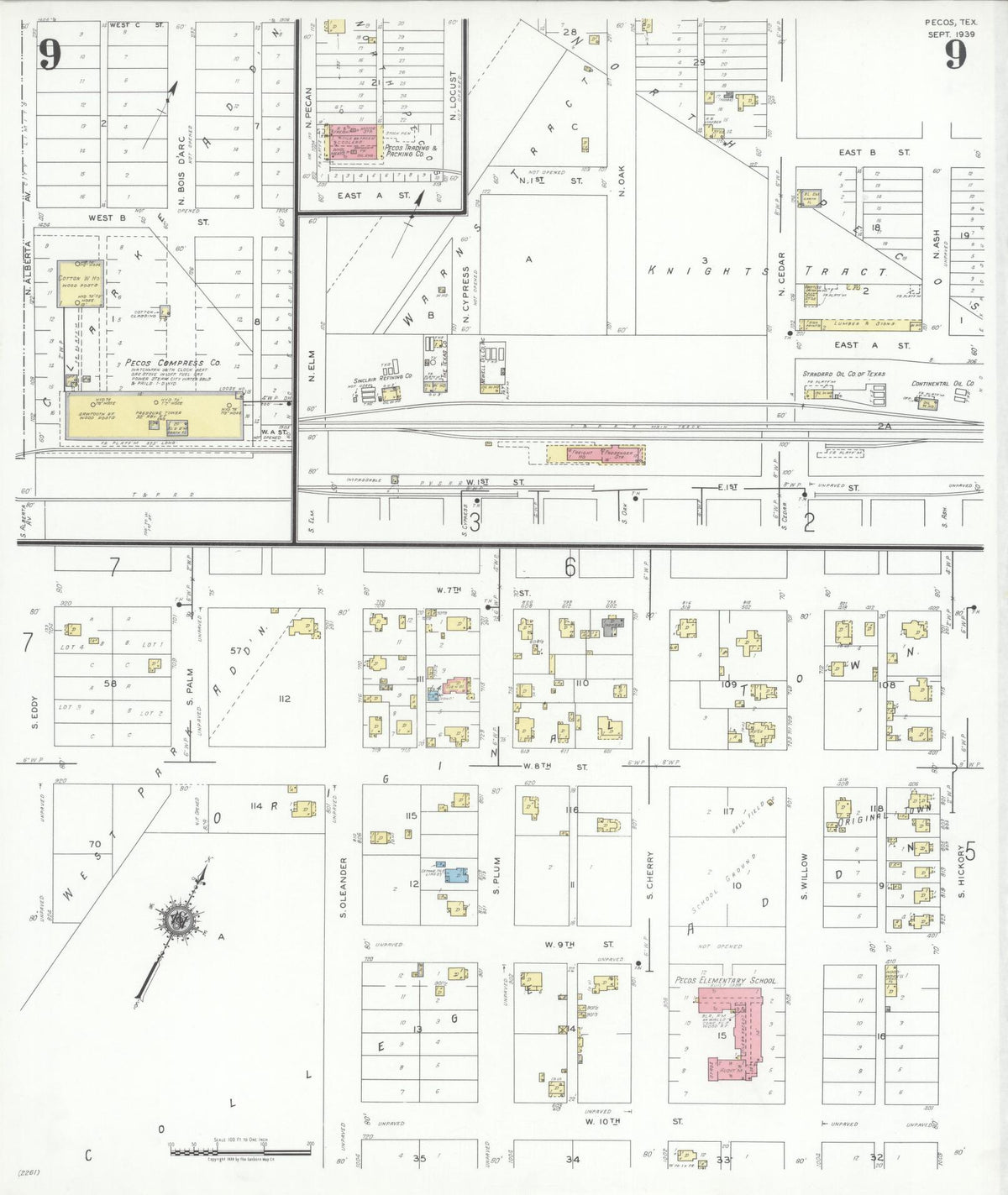 Sanborn Fire Insurance Map from Pecos, Reeves County, Texas (1939), Sheet #0009 - Complete Map Set gallery image, historic Sanborn map, vintage wall art, Texas Texas