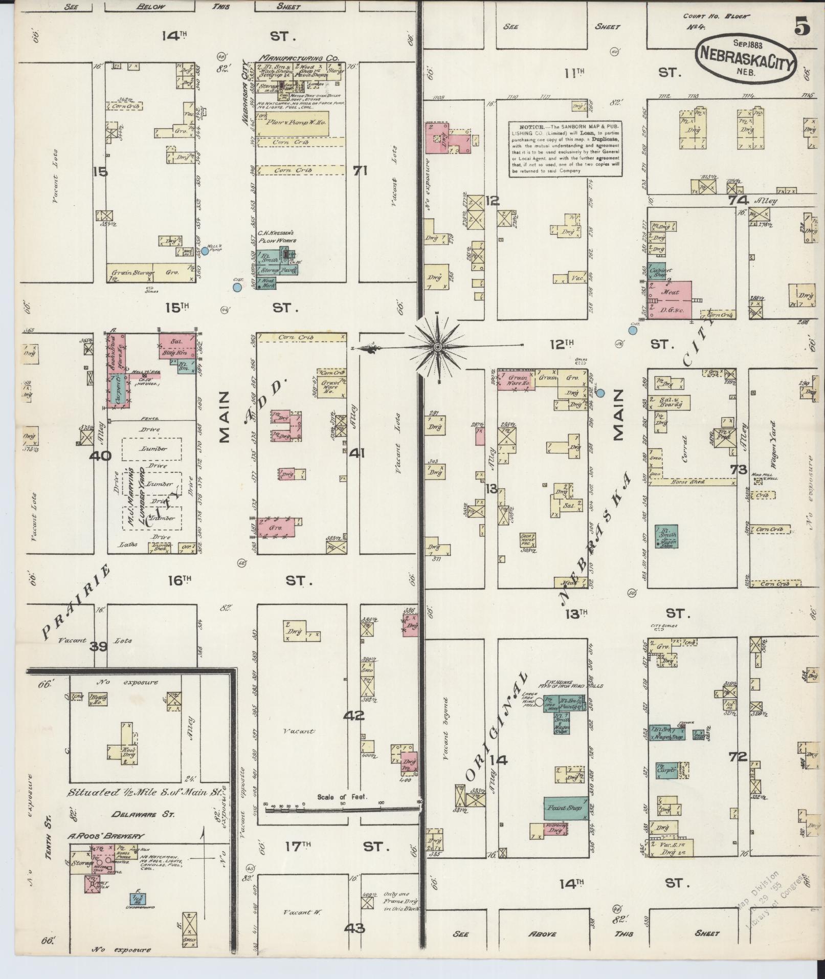 Sanborn Fire Insurance Map from Nebraska City, Otoe County, Nebraska (1883), Sheet #0005 - Historic Sanborn Fire Insurance Map Print, vintage old map wall art, antique decor, genealogy gift, Nebraska Nebraska map