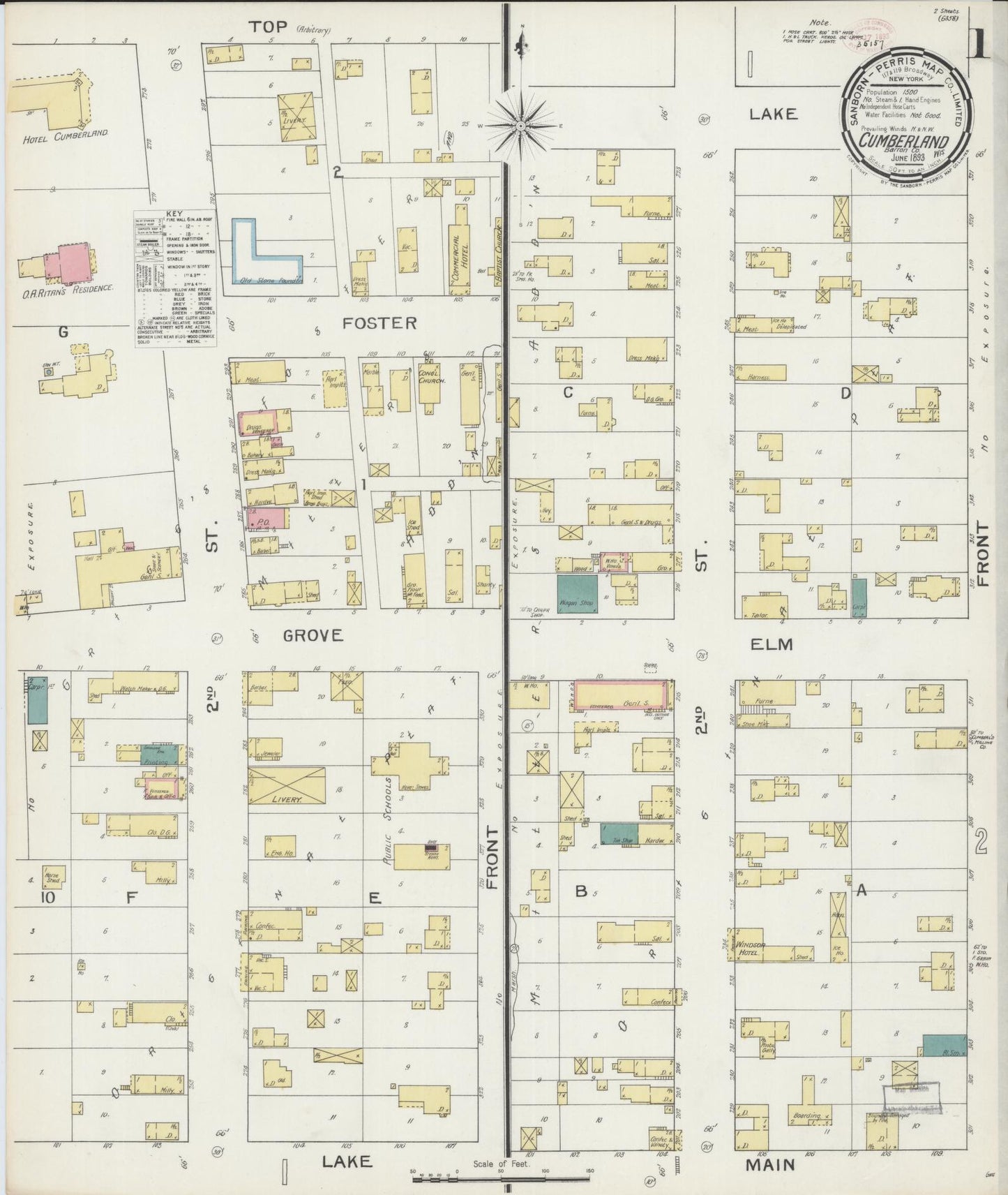Sanborn Fire Insurance Map from Cumberland, Barron County, Wisconsin (1893), Sheet #0001 - Historic Sanborn Fire Insurance Map Print, vintage old map wall art, antique decor, genealogy gift, Wisconsin Wisconsin map