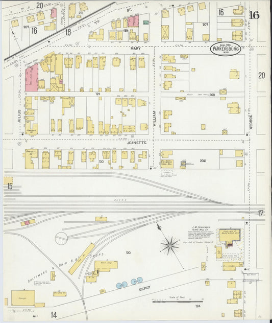 Sanborn Fire Insurance Map from Parkersburg, Wood County, West Virginia (1904), Sheet #0016 - Historic Sanborn Fire Insurance Map Print, vintage old map wall art, antique decor, genealogy gift, West Virginia West Virginia map