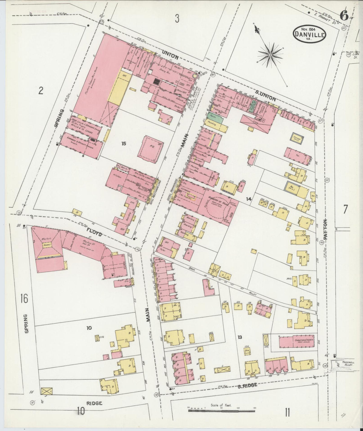 Sanborn Fire Insurance Map from Danville, Independent Cities, Virginia (1904), Sheet #0006 - Complete Map Set gallery image, historic Sanborn map, vintage wall art, Virginia Virginia