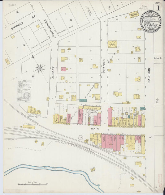 Sanborn Fire Insurance Map from Ash Grove, Greene County, Missouri (1893), Sheet #0001 - Complete Map Set gallery image, historic Sanborn map, vintage wall art, Missouri Missouri