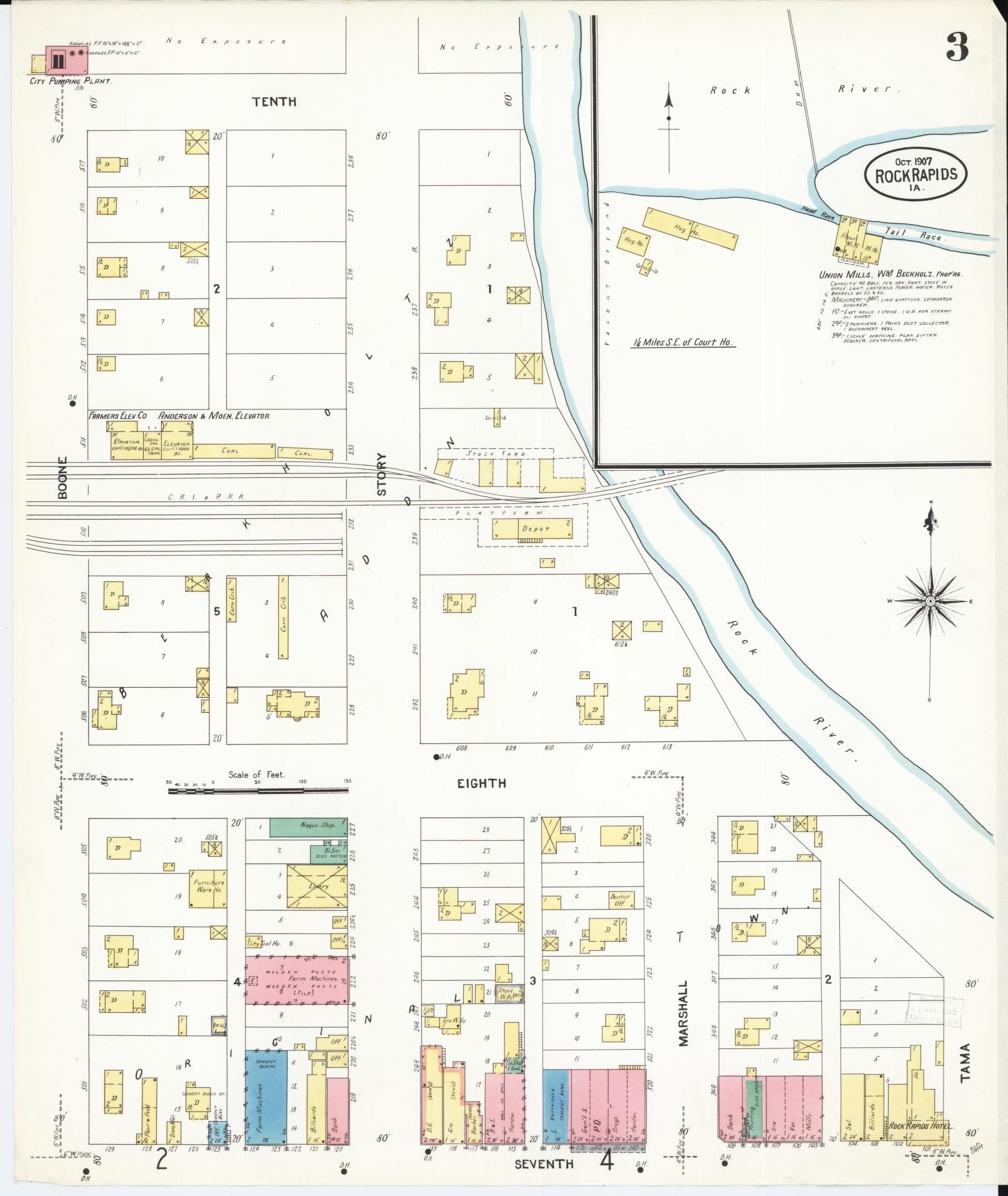 Sanborn Fire Insurance Map from Rock Rapids, Lyon County, Iowa (1907), Sheet #0003 - Historic Sanborn Fire Insurance Map Print