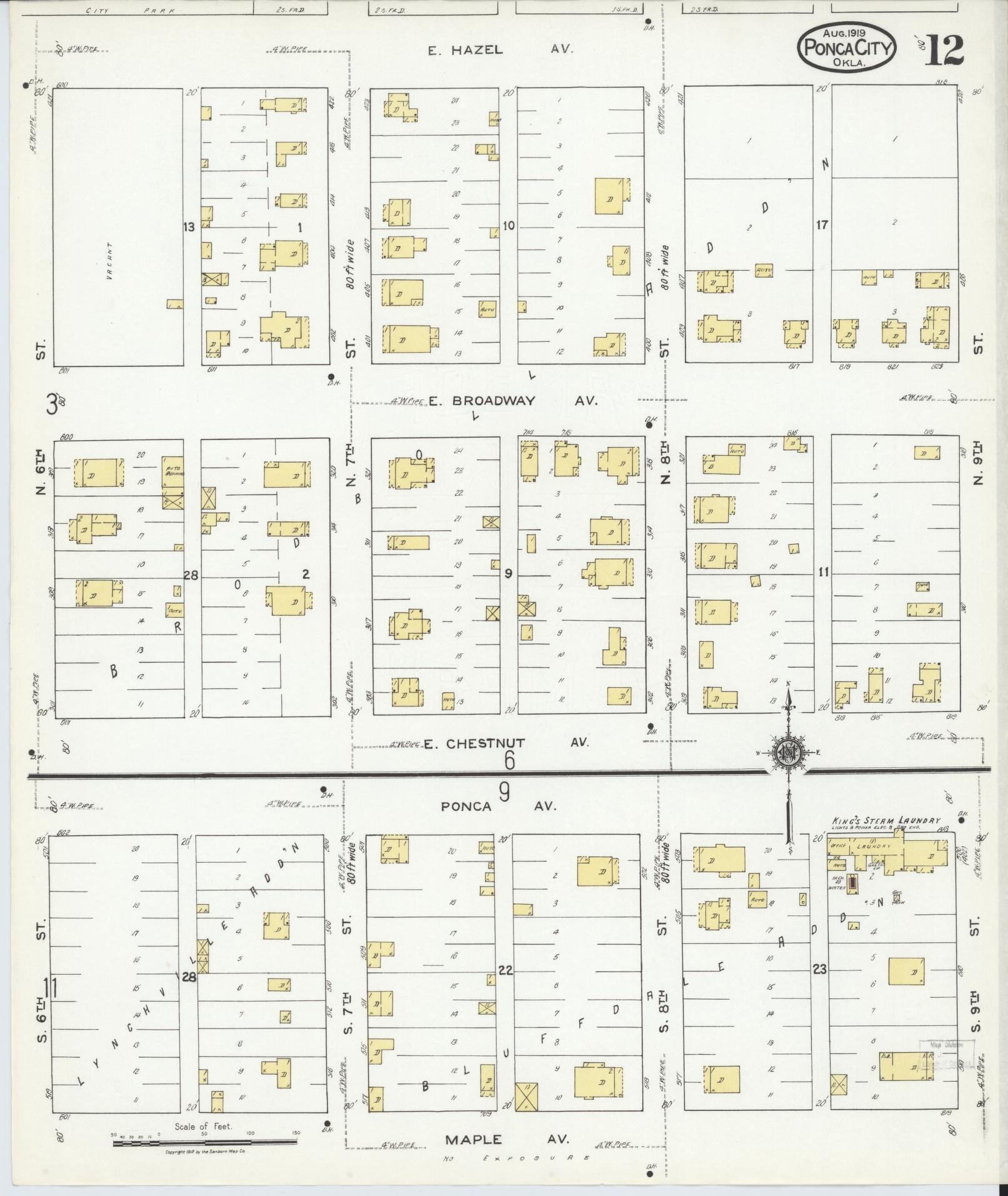 Sanborn Fire Insurance Map from Ponca City, Kay County, Oklahoma (1919), Sheet #0012 - Complete Map Set gallery image, historic Sanborn map, vintage wall art, Oklahoma Oklahoma